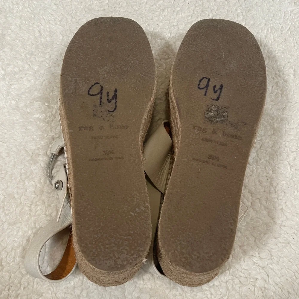 Rag & Bone August Espadrille Sandal Platform Off White Leather Wedge 38.5 US 8.5